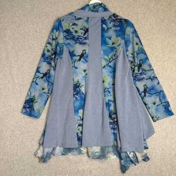 Soft Surroundings Tea Gardens Topper Bird Floral Draping Waterfall Cardigan PXS - Picture 7 of 7